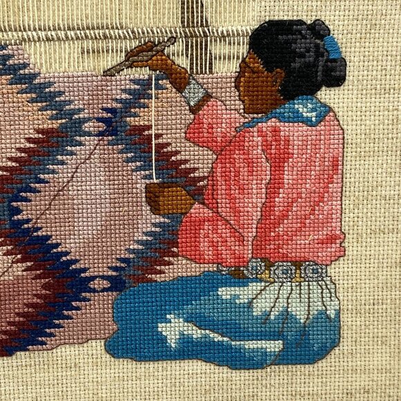 Native American framed needlepoint picture wall art Southwest home decor - Picture 4 of 7